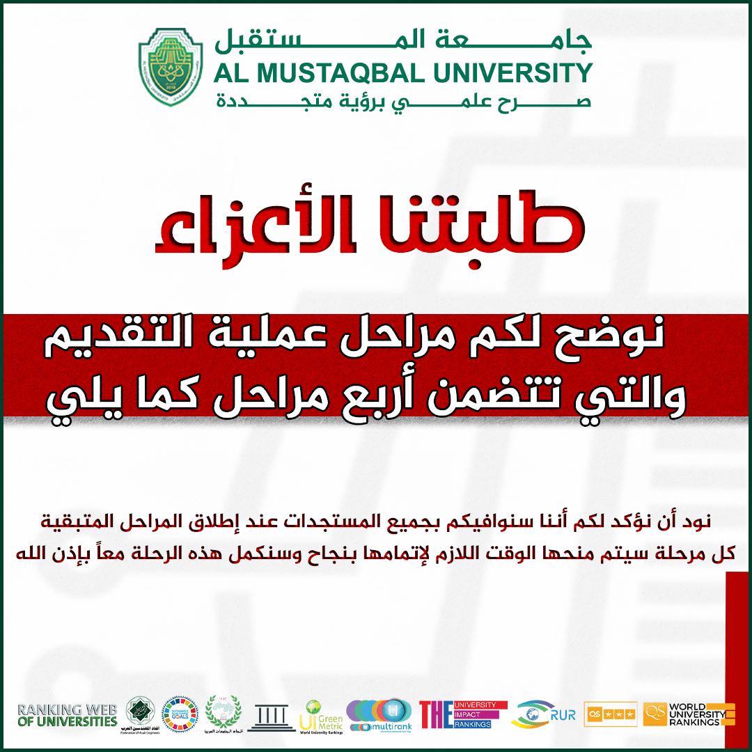 اعلان .. مراحل التقديم  جامعة المستقبل ..