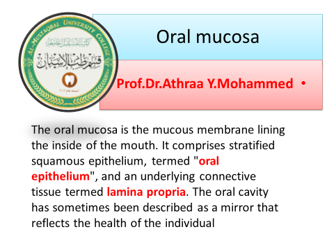 ندوه علمية ألكترونيه للدكتوره عذراء يحيى محمد الحجازي بعنوان Oral mucosa membrane, Types of mucosa 