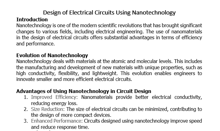 (Design of Electrical Circuits Using Nanotechnology)
