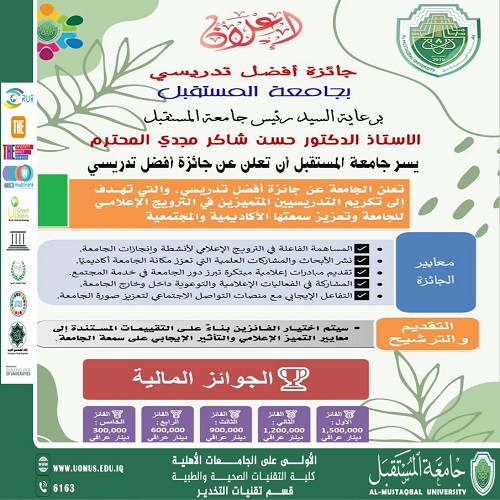 جامعة المستقبل تعلن عن جائزة "أفضل تدريسي" لتعزيز التعليم المستدام
