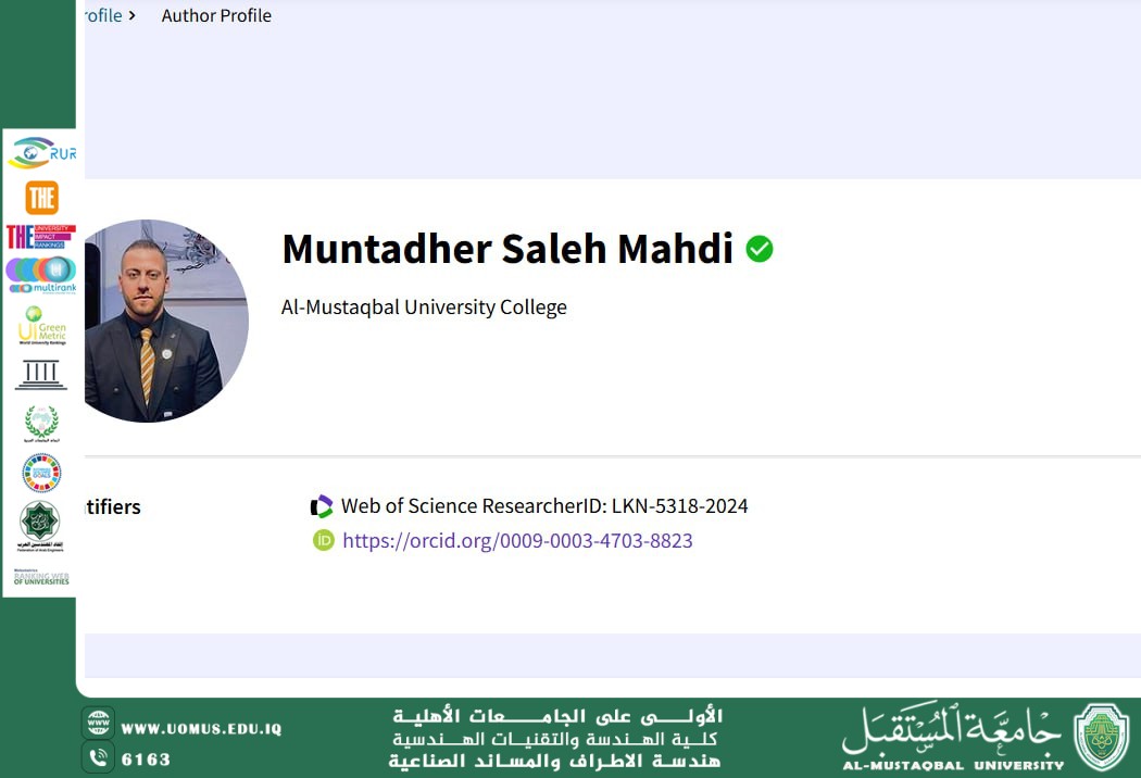 فهرسة بحث علمي لتدريسي في قسم هندسة الأطراف والمساند الصناعية ضمن قاعدة بيانات Clarivate