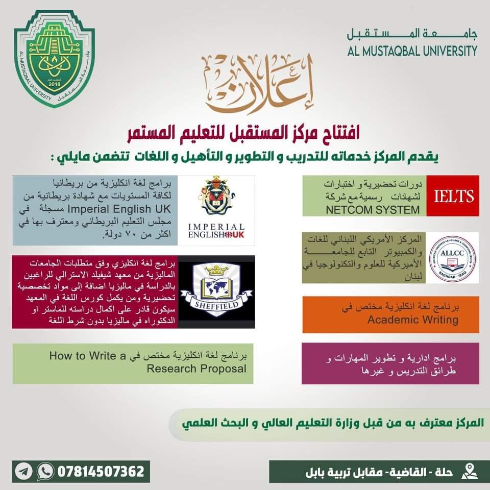 تعلن جامعة المستقبل عن افتتاح مركز المستقبل للتعليم المستمر.. 